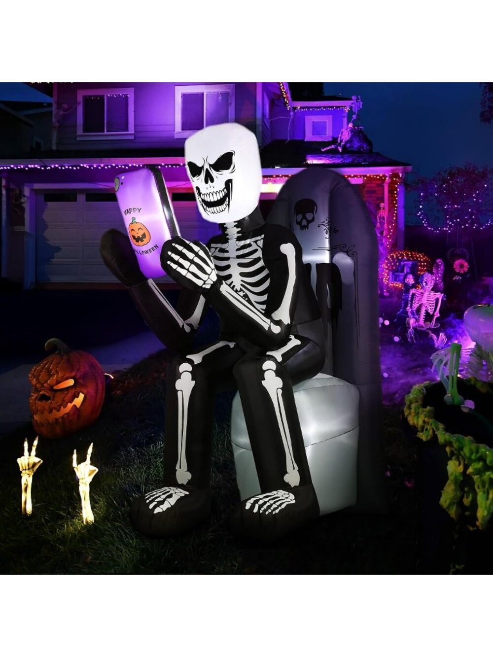 🎃 6 FT Halloween Inflatable Skeleton & Tombstone Easy to Set Up Outdoor Decor